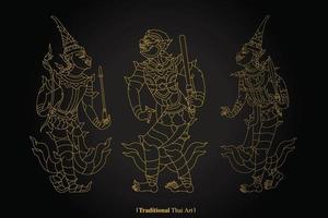 Traditional Thai Art, painting vector black background