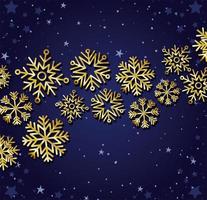 set of gold snowflakes on dark blue background vector