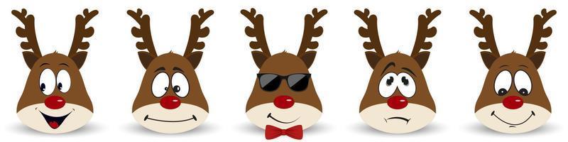 Happy New Year and Merry Christmas Set of fun and emotional Christmas deers vector