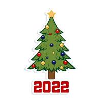 Feliz año nuevo y feliz navidad árbol de navidad en el fondo blanco pegatina de vacaciones vector