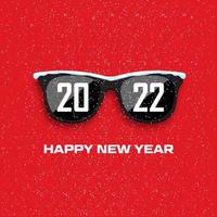 Black hipster glasses on snowfall background. 2022 Happy New Year and Merry Christmas. Vector illustration.