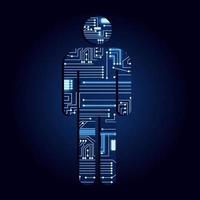 símbolo del hombre con un circuito de electrónica tecnológica. fondo azul. vector