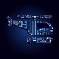 Helicopter symbol with a technological electronics circuit. Blue background. vector