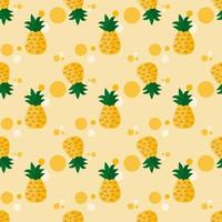 Ilustración de vector de patrones sin fisuras de piña linda de fondo de fruta. fondo abstracto amarillo dulce arte tropical fresco.