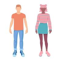 Stylishly dressed boy and teenage girl on a white background - Vector