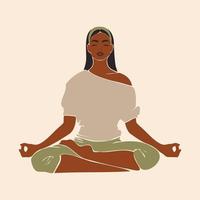ashtanga vinyasa yoga posición de loto abstractas retrato de mujer afro americano piel negra niñas vector