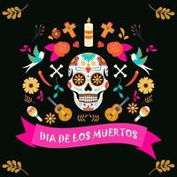 Day of the dead, Dia de los muertos, banner with colorful Mexican flowers. Fiesta, holiday poster, party flyer, funny greeting card vector