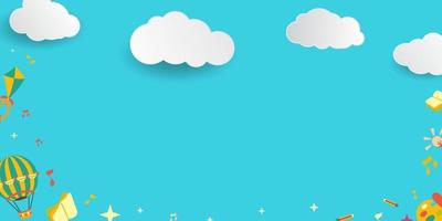 Landscape banner with clouds made in realistic paper craft art. Concept for children's day, happy children's day, banner for website with copy space for text. vector