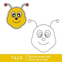 Drawing worksheet for preschool kids with easy gaming level of difficulty, simple educational game for kids one line tracing of Bee Face vector