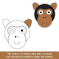 Color Ape Face. Restore dashed lines. Color the picture elements. Page to be color fragments. vector