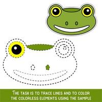 Color Frog Face. Restore dashed lines. Color the picture elements. Page to be color fragments. vector