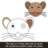 Color Mouse Face. Restore dashed lines. Color the picture elements. Page to be color fragments. vector