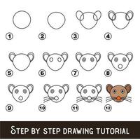 juego para niños para desarrollar habilidades de dibujo con un nivel de juego fácil para niños en edad preescolar, tutorial educativo de dibujo para la cara del mouse. vector