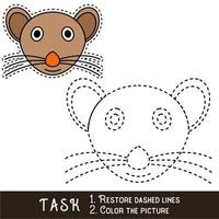 Drawing worksheet for preschool kids with easy gaming level of difficulty, simple educational game for kids one line tracing of Mouse Face. vector