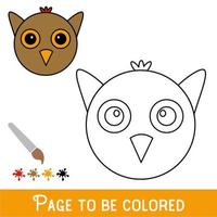 cara divertida del búho para colorear, el libro para colorear para niños en edad preescolar con un nivel de juego educativo fácil, medio. vector