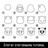 juego para niños para desarrollar habilidades de dibujo con un nivel de juego fácil para niños en edad preescolar, tutorial educativo de dibujo para cara de panda. vector