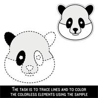 Color Panda Face. Restore dashed lines. Color the picture elements. Page to be color fragments. vector