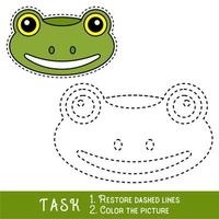 Drawing worksheet for preschool kids with easy gaming level of difficulty, simple educational game for kids one line tracing of Frog Face. vector