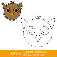 Drawing worksheet for preschool kids with easy gaming level of difficulty, simple educational game for kids one line tracing of Owl Face vector