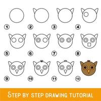 Kid game to develop drawing skill with easy gaming level for preschool kids, drawing educational tutorial for Owl Face. vector