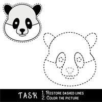 Drawing worksheet for preschool kids with easy gaming level of difficulty, simple educational game for kids one line tracing of Panda Face. vector