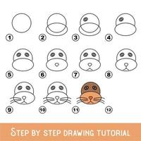 Kid game to develop drawing skill with easy gaming level for preschool kids, drawing educational tutorial for Sea Lion Face. vector