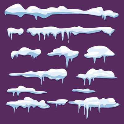 Winter snowcap weather decoration elements snow frozen icicles snowflake vector kit weather snowcap frozen icy snowball illustration