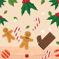 comida navideña pan de jengibre dulces y chocolate vector