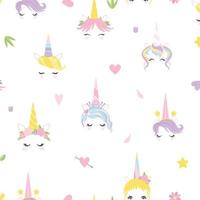 unicornio caras patrón lindo magia fondo cuento de hadas imprimir bebé niña ilustración vectorial cuento de hadas princesas caballos hermoso colorido patrón cumpleaños