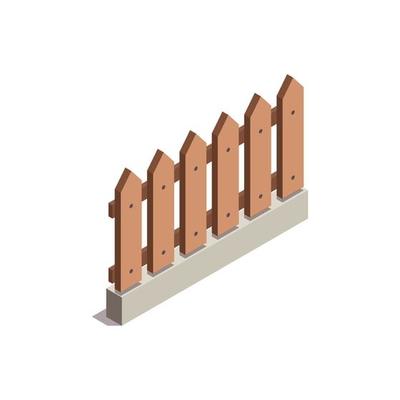 Construction fences garden door gate metals wooden panels railing fences vector isometric illustration barrier border protection fence