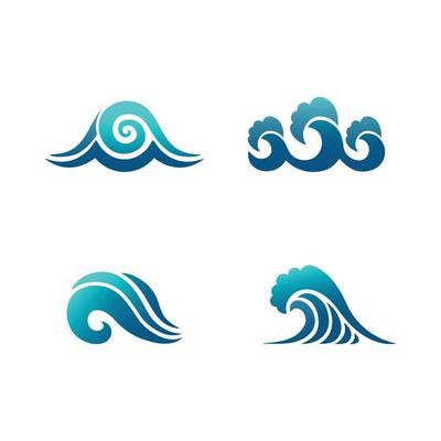 Stylized wave ocean sea water flowing wave swimming vector symbols collection