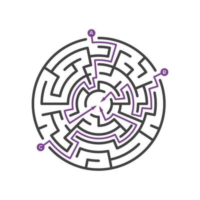 Game maze labyrinth collections various shapes with many entrance gate set maze game complexity challenge task puzzle labyrinth illustration