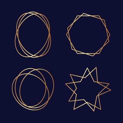 Geometric frames set polygon shapes borders creative lined abstract stylized forms triangles set geometric diamond shape line frame hexagon circle golden linear illustration