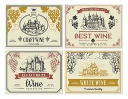 Wine labels vintage images labels old medieval castles towers architectural objects vector template illustration wine sticker vintage traditional