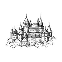 Castles medieval old tower buildings vintage architecture ancient gothic castles hand drawn illustrations town tower sightseeing building castle famous