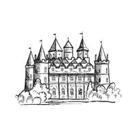 Castles medieval old tower buildings vintage architecture ancient gothic castles hand drawn illustrations town tower sightseeing building castle famous