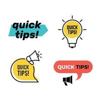 Quick tips badges graphic stickers ideas reminders quickly thinks solutions learning logos collection quick tips badge advice idea