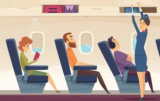 pasajeros avión azafata servicio avia turismo aviación fondo de dibujos animados azafata servicio de vuelo ilustración de avión vector