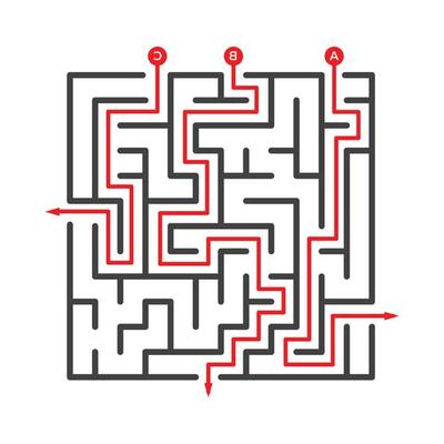 Game maze labyrinth collections various shapes with many entrance gate set maze game complexity challenge task puzzle labyrinth illustration