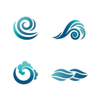 Stylized wave ocean sea water flowing wave swimming vector symbols collection