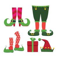 zapatos de navidad cuento de hadas botas de elfo leggings santa niño piernas zapato vector colección de navidad ilustración elfo zapatos de navidad leggings traje pantalones