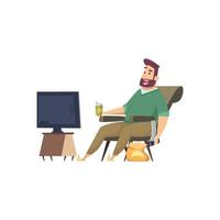 Sedentary lifestyle man woman sitting relaxing eating food lazy working fat unhealthy characters watching tv vector cartoon woman man sitting sofa home illustration