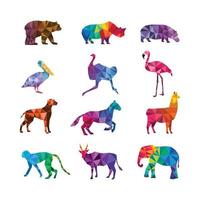 Low poly animals silhouettes from geometric triangular form colorful animals zoo origami vector pictures illustration monkey lion bird form polygonal