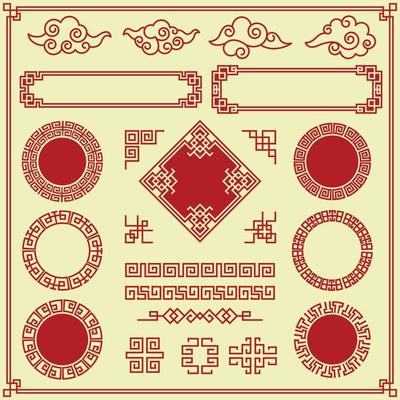 Oriental elements ornate clouds frames borders dividers traditional asian decoration objects vintage style oriental traditional frame decoration