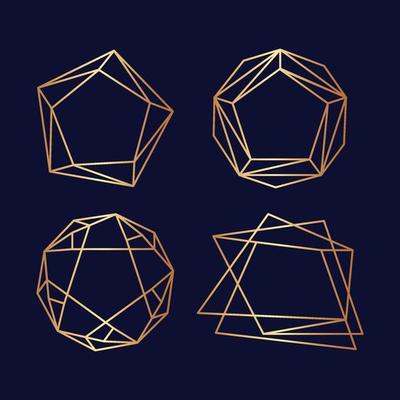 Geometric frames set polygon shapes borders creative lined abstract stylized forms triangles set geometric diamond shape line frame hexagon circle golden linear illustration