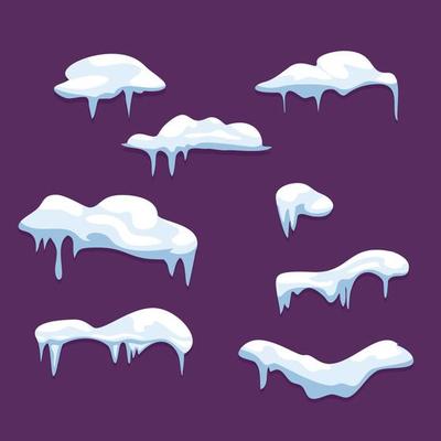 Winter snowcap weather decoration elements snow frozen icicles snowflake vector kit weather snowcap frozen icy snowball illustration