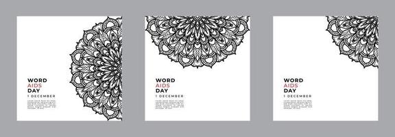 1 December world aids day banner or card template and background with mandala vector