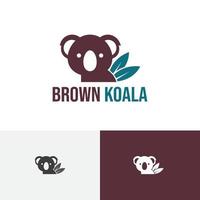 lindo koala hoja de eucalipto marsupial animal zoológico naturaleza logos vector