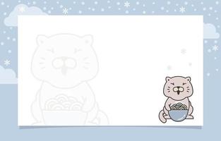 Cat Eating Winter Snowflake Holiday Invitation Card Frame Background Template vector