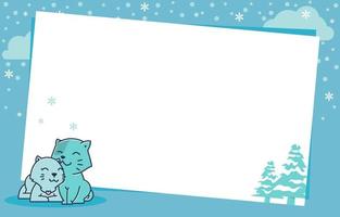 Cat Couple Pine Tree Winter Snowflake Holiday Card Frame Background Template vector